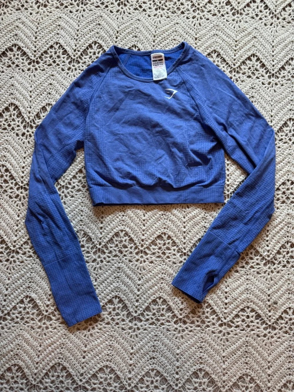 Gymshark Matching Workout Set Blue Crop Top and Leggings Size Medium Compression